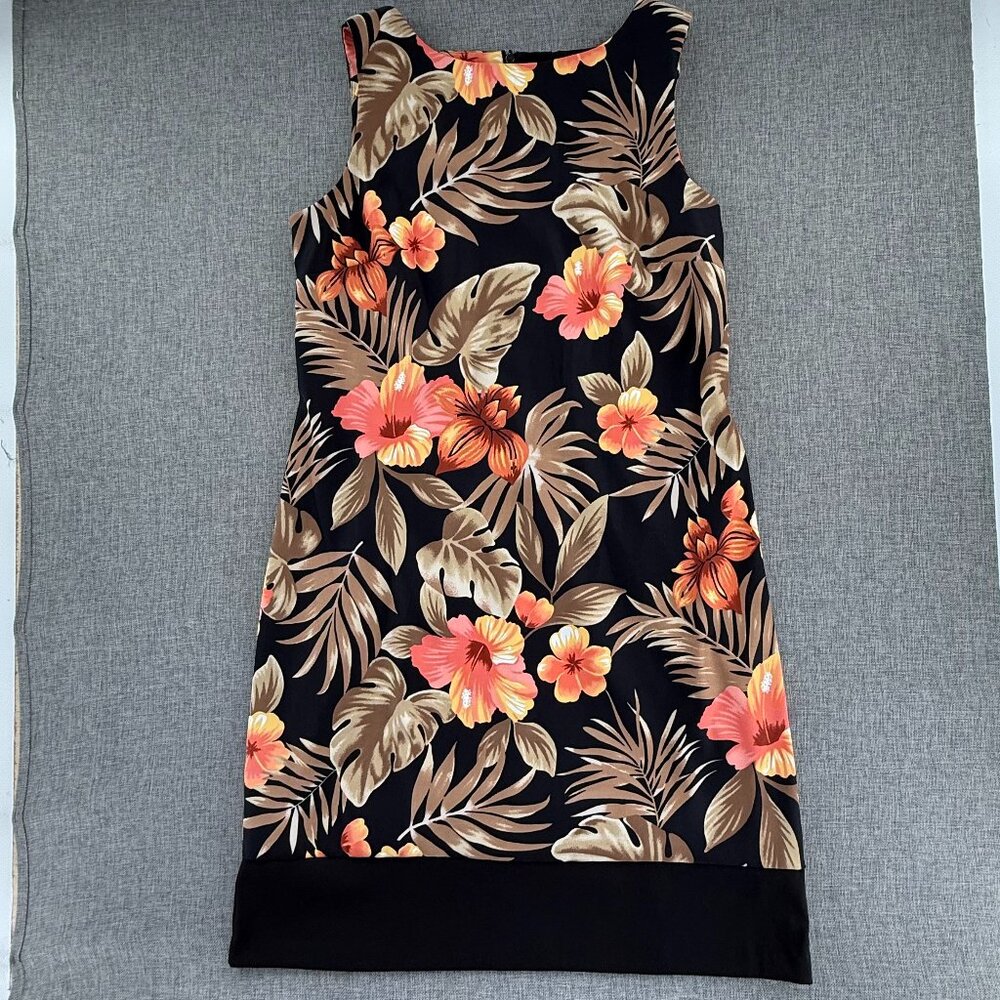 AGB Shift Dress Sleeveless Tropical Floral Size 10 Round Neck